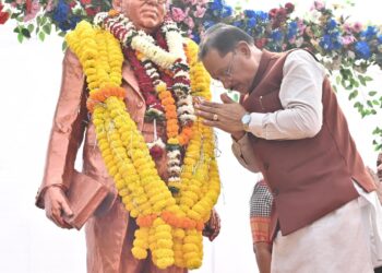 मुख्यमंत्री श्री विष्णुदेव साय ने संविधान दिवस के अवसर पर डॉ. भीमराव अंबेडकर की प्रतिमा पर माल्यार्पण कर किया नमन