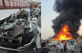 Road Accident: भीषण सड़क हादसा, दो कंटेनर ट्रकों के बीच कार के कुचल जाने से 7 लोगों की दर्दनाक मौत…